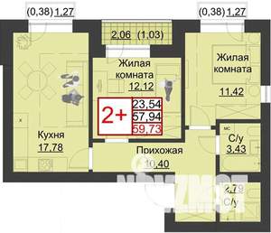 2-к квартира, строящийся дом, 60м2, 5/5 этаж