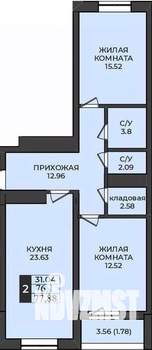 2-к квартира, строящийся дом, 78м2, 4/9 этаж