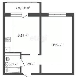 1-к квартира, вторичка, 40м2, 15/24 этаж