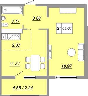1-к квартира, сданный дом, 42м2, 14/24 этаж