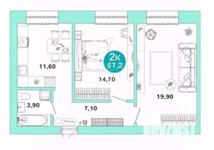 2-к квартира, вторичка, 57м2, 2/4 этаж