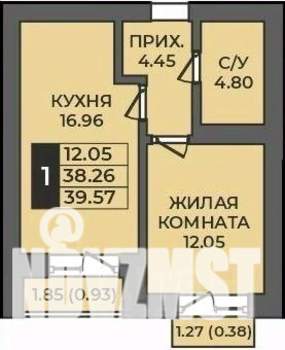 1-к квартира, строящийся дом, 40м2, 4/5 этаж