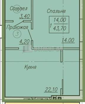 1-к квартира, вторичка, 44м2, 4/4 этаж