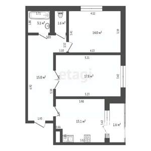 2-к квартира, сданный дом, 65м2, 7/13 этаж