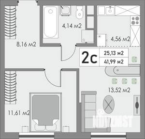 2-к квартира, строящийся дом, 42м2, 2/10 этаж