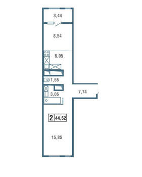 2-к квартира, вторичка, 45м2, 13/18 этаж