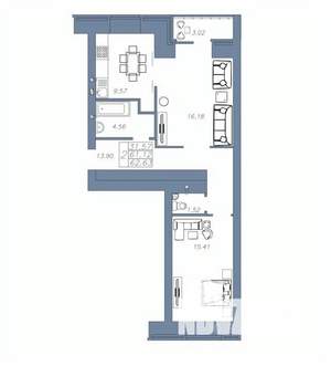 2-к квартира, вторичка, 63м2, 7/14 этаж