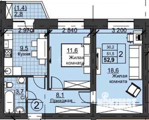 2-к квартира, вторичка, 52м2, 3/3 этаж