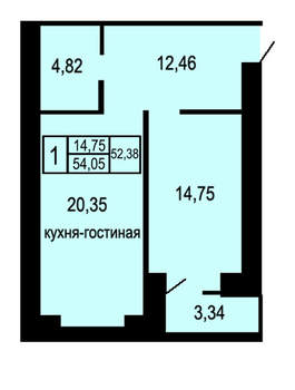 1-к квартира, вторичка, 58м2, 12/17 этаж