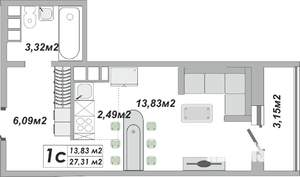 1-к квартира, строящийся дом, 27м2, 10/25 этаж