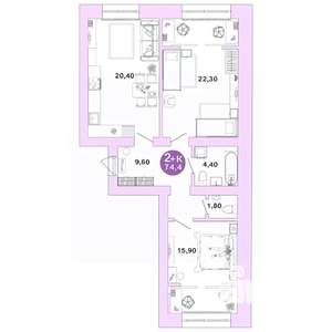 2-к квартира, вторичка, 74м2, 1/4 этаж