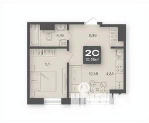 2-к квартира, строящийся дом, 38м2, 2/4 этаж