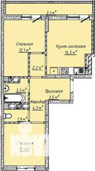 2-к квартира, строящийся дом, 56м2, 1/7 этаж