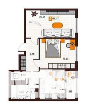 2-к квартира, вторичка, 68м2, 10/17 этаж