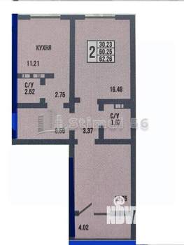 2-к квартира, вторичка, 62м2, 14/17 этаж