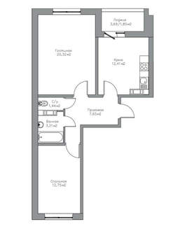 2-к квартира, вторичка, 63м2, 1/17 этаж