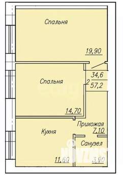 2-к квартира, вторичка, 57м2, 3/4 этаж
