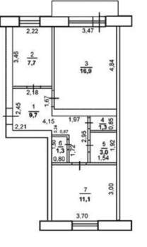 2-к квартира, вторичка, 51м2, 5/5 этаж