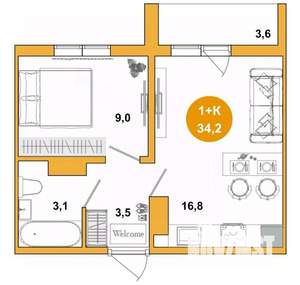 1-к квартира, вторичка, 34м2, 9/17 этаж