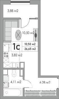 1-к квартира, строящийся дом, 27м2, 7/10 этаж