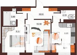 2-к квартира, строящийся дом, 58м2, 15/17 этаж