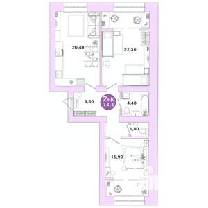 2-к квартира, вторичка, 74м2, 2/4 этаж