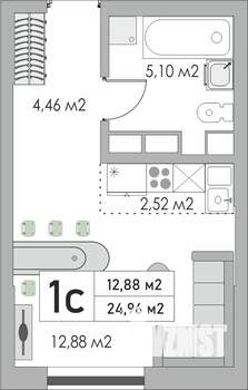 1-к квартира, строящийся дом, 25м2, 4/10 этаж