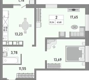 2-к квартира, вторичка, 62м2, 23/25 этаж