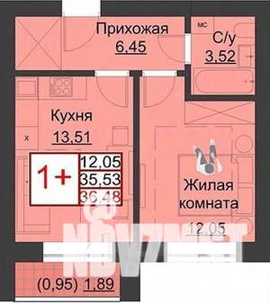 1-к квартира, строящийся дом, 36м2, 2/5 этаж