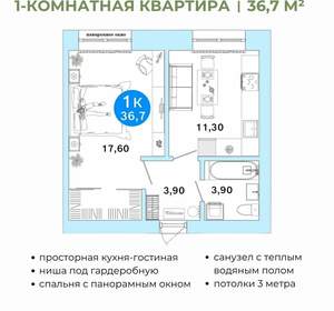 1-к квартира, вторичка, 37м2, 4/4 этаж