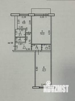2-к квартира, вторичка, 46м2, 5/5 этаж