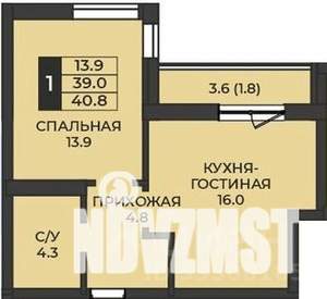 1-к квартира, строящийся дом, 41м2, 3/7 этаж