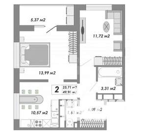 2-к квартира, вторичка, 50м2, 8/17 этаж