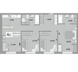 3-к квартира, сданный дом, 74м2, 6/10 этаж