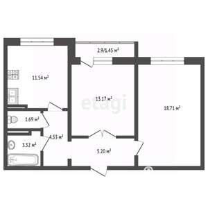 2-к квартира, вторичка, 60м2, 1/17 этаж