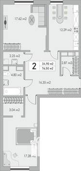 2-к квартира, строящийся дом, 77м2, 2/10 этаж