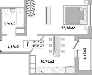1-к квартира, вторичка, 37м2, 1/25 этаж