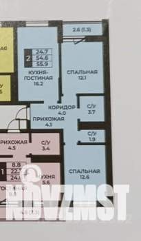 2-к квартира, вторичка, 56м2, 2/3 этаж