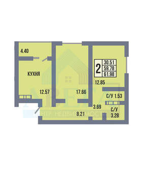 2-к квартира, вторичка, 62м2, 11/17 этаж