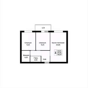 3-к квартира, строящийся дом, 58м2, 9/15 этаж