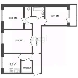 3-к квартира, вторичка, 66м2, 8/9 этаж