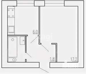 1-к квартира, вторичка, 32м2, 6/16 этаж