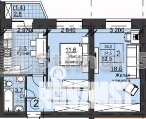 2-к квартира, сданный дом, 53м2, 1/3 этаж