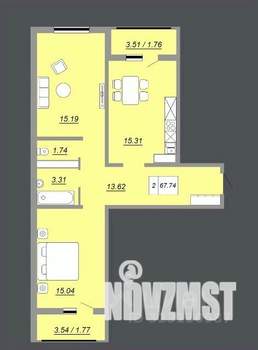 2-к квартира, вторичка, 67м2, 13/24 этаж