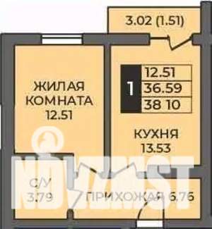 1-к квартира, строящийся дом, 38м2, 7/9 этаж