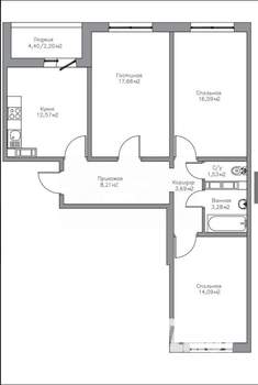 3-к квартира, вторичка, 80м2, 3/17 этаж