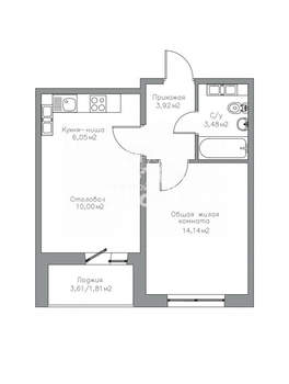 1-к квартира, вторичка, 39м2, 1/14 этаж