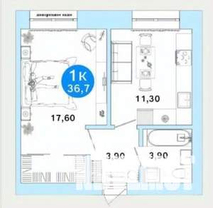 1-к квартира, строящийся дом, 37м2, 1/4 этаж