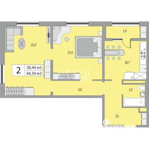 2-к квартира, вторичка, 66м2, 12/24 этаж
