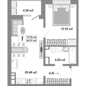 1-к квартира, вторичка, 45м2, 2/16 этаж